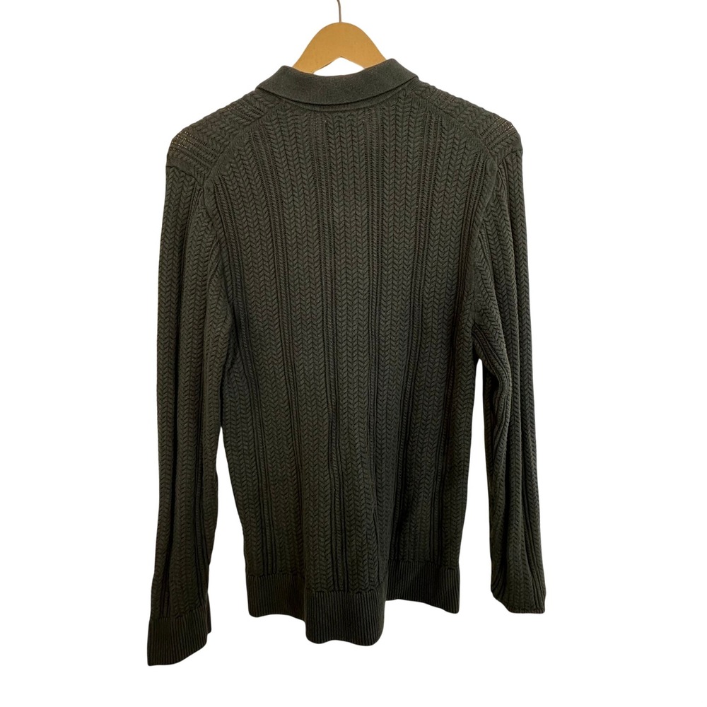 Abercrombie & Fitch Polo Sweater Mens S Green Cable Knit Long Sleeve - Picture 7 of 8